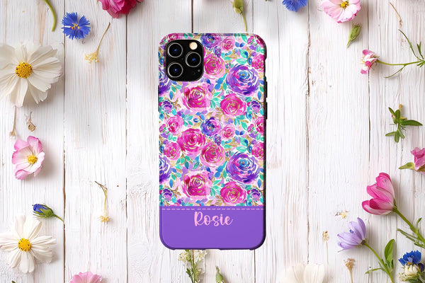 Preppy purple rose floral iphone case/ spring summer flower custom tough case/ Personalized Samsung Phone Case cover/ birthday gift for her