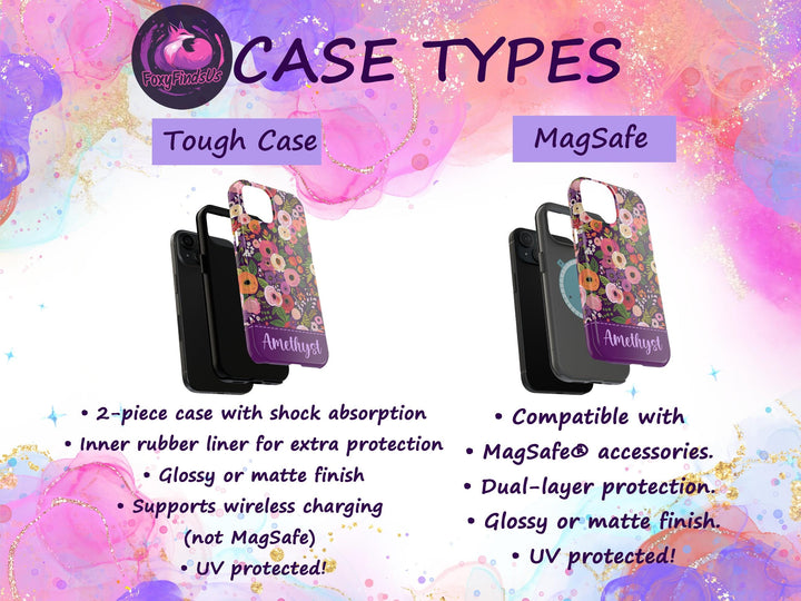 MagSafe preppy purple rose Floral tough iPhone Case/ tough magnet Flower Phone Cover/ Custom Personalized Samsung Case/ Gift for Her mom