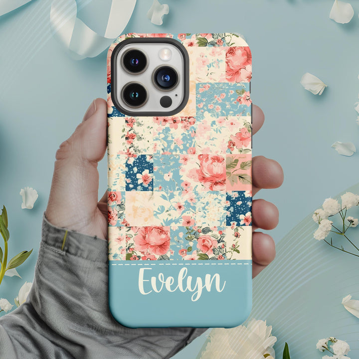 MagSafe Vintage Patchwork Floral tough iPhone Case/ Plaid magnet Flower Phone Cover/ Custom Personalized Samsung Case/ retro Gift for Her