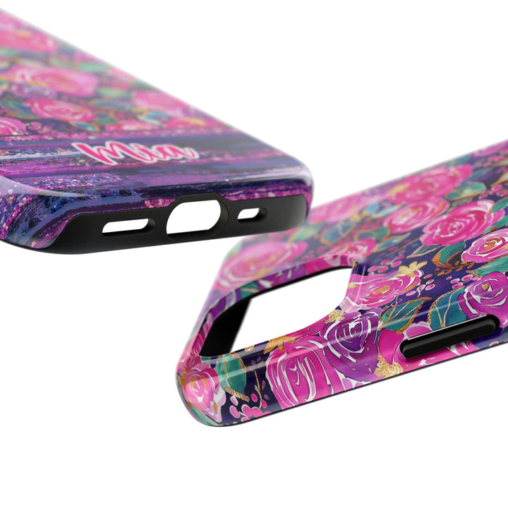 MagSafe preppy purple rose Floral tough iPhone Case/ tough magnet Flower Phone Cover/ Custom Personalized Samsung Case/ Gift for Her mom