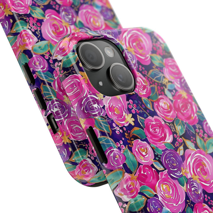 MagSafe preppy purple rose Floral tough iPhone Case/ tough magnet Flower Phone Cover/ Custom Personalized Samsung Case/ Gift for Her mom
