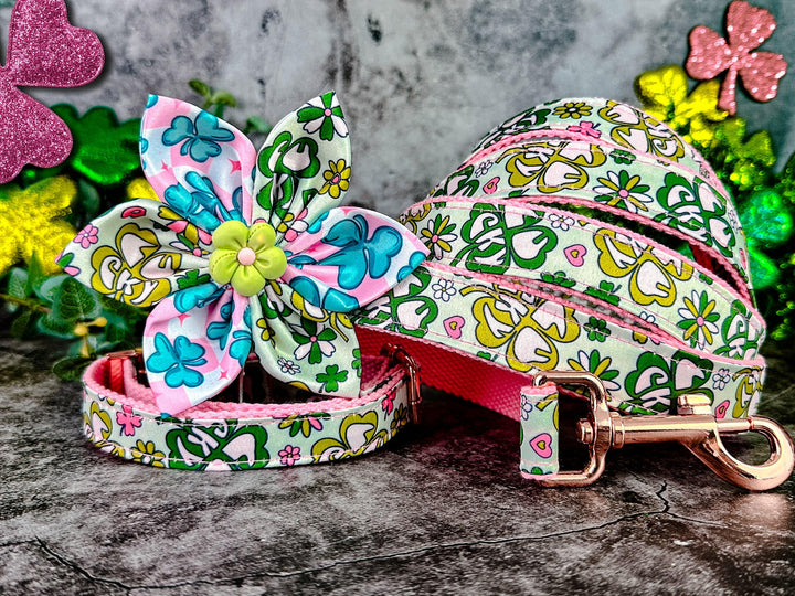 pink St Patrick's day shamrock dog collar flower/ girl floral clover collar/ st paddy st patty collar/ large small puppy fabric dog collar