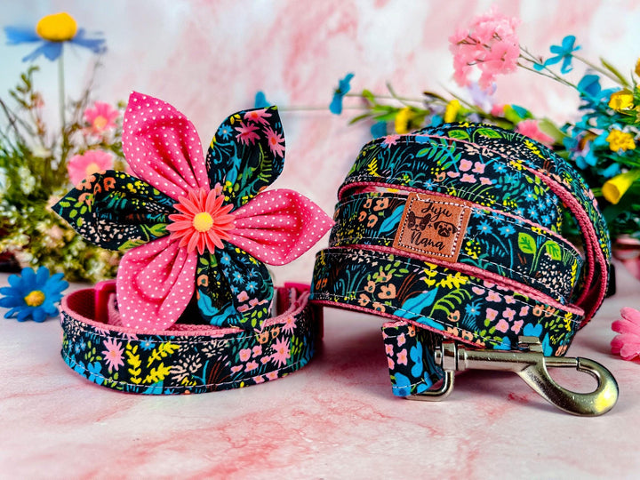 Rifle Paper Co dog collar with flower - Meadow Black