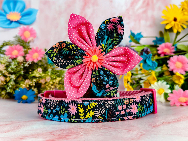 Rifle Paper Co dog collar with flower - Meadow Black