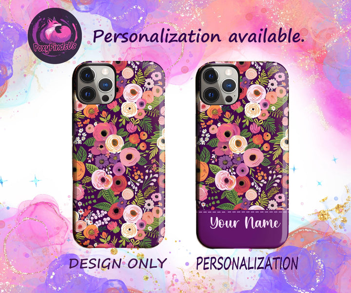 MagSafe preppy purple rose Floral tough iPhone Case/ tough magnet Flower Phone Cover/ Custom Personalized Samsung Case/ Gift for Her mom