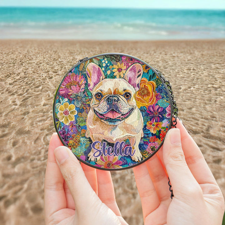custom cream French bulldog Stained Glass Suncatcher/ Frenchie Dog Mom Dad lover gift window Decor/ Personalized memorial Dog Pet Name Gift