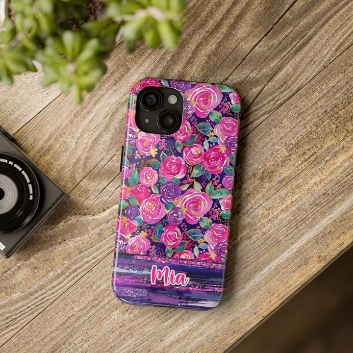 MagSafe preppy purple rose Floral tough iPhone Case/ tough magnet Flower Phone Cover/ Custom Personalized Samsung Case/ Gift for Her mom