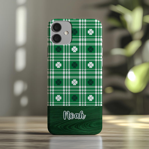 St patrick day plaid shamrock iPhone Case/ green tartan magsafe tough Phone Cover/ Custom clover st patty paddy phone Case/ Gift for him her