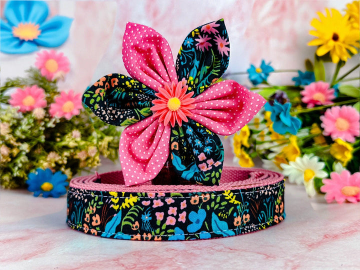 Rifle Paper Co dog collar with flower - Meadow Black