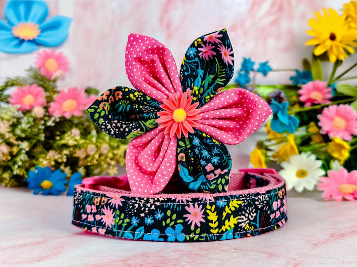 Rifle Paper Co dog collar with flower - Meadow Black