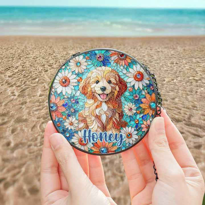 golden doodle bichon cocka poodle dog Suncatcher decor/ Custom Pet Name stained glass memorial Gift/ Dog Mom Dad daisy home window Decor