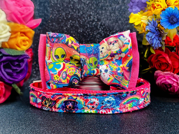 rainbow 90's boy alien dog collar bow tie/ colorful leopard pride dog collar/ summer spring winter fall collar/ Large small pink dog collar