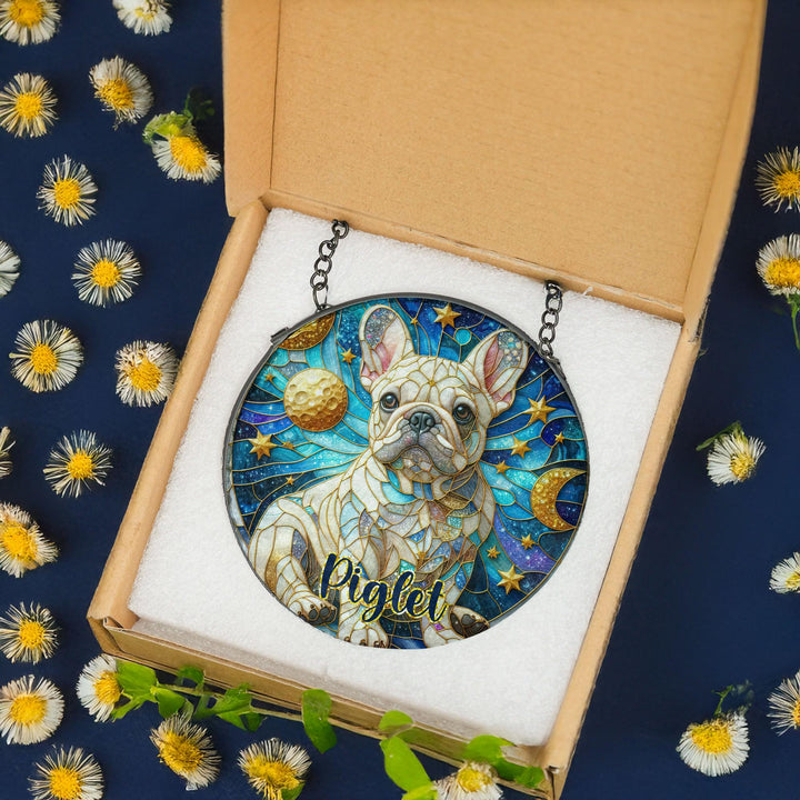 French Bulldog Stained Glass memorial Suncatcher/ Personalized Pet Name Gift for Frenchie dog Lovers/ home window Decor/ gift for her him