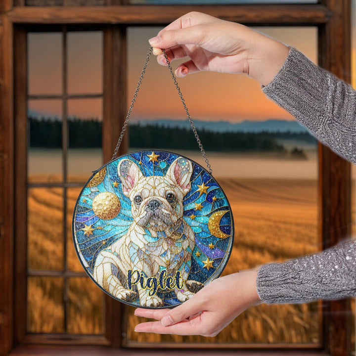 French Bulldog Stained Glass memorial Suncatcher/ Personalized Pet Name Gift for Frenchie dog Lovers/ home window Decor/ gift for her him