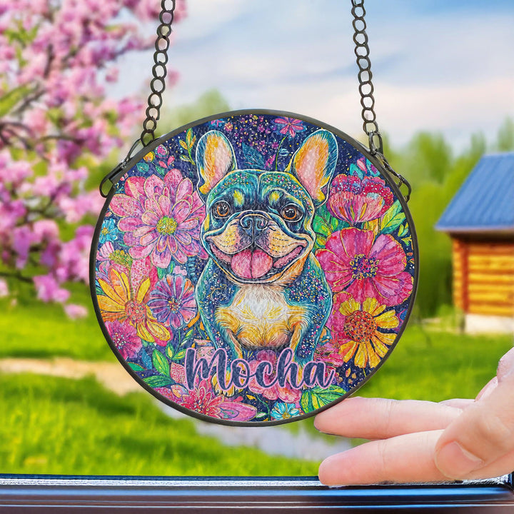 French Bulldog Stained Glass memorial Suncatcher/ Personalized Pet Name Gift for Frenchie dog Lovers/ home window Decor/ gift for her him