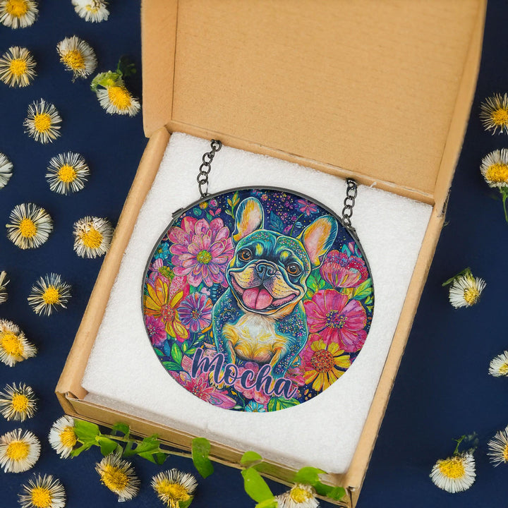 French Bulldog Stained Glass memorial Suncatcher/ Personalized Pet Name Gift for Frenchie dog Lovers/ home window Decor/ gift for her him