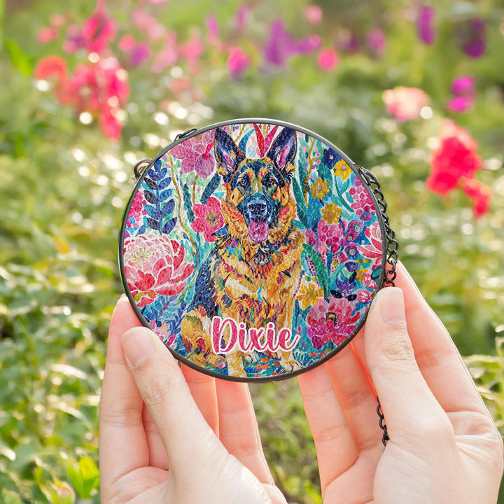 german shepherd Stained Glass Suncatcher/ Floral GSD window decor/ Personalized Pet Name memorial Gift/ custom gift for her him dog mom dad