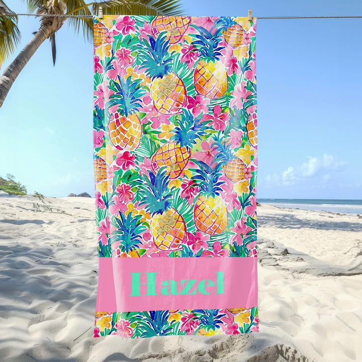 Tropical sailorboat nautical Preppy Beach Towel/ Coastal Style/ Yacht Club Vibe Personalized Name Gift/ Summer Bachelorette Trip Must-Have
