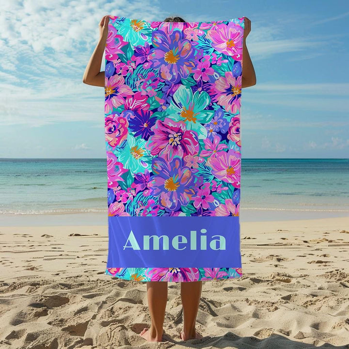 Preppy Pineapple Beach Towel/ Custom Tropical Fruit floral towel/ Personalized Summer Gift Coastal Vacation Bachelorette Birthday Favor