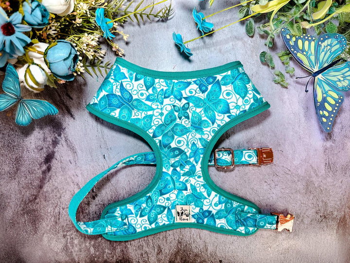 black gold Butterflies floral dog harness vest/ butterfly flower dog harness/ Japanese kimono metallic dog harness/ girl boy fabric harness