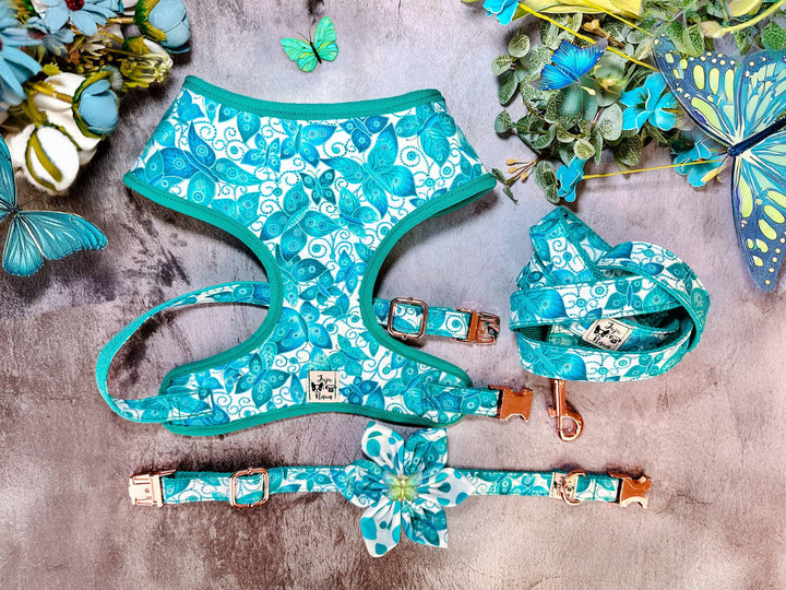 black gold Butterflies floral dog harness vest/ butterfly flower dog harness/ Japanese kimono metallic dog harness/ girl boy fabric harness