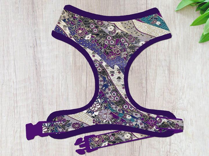 Purple japanese kimono floral dog harness vest/ shiba inu oriental dog harness/ cherry blossom sakura girl boy harness/ unique dog gift