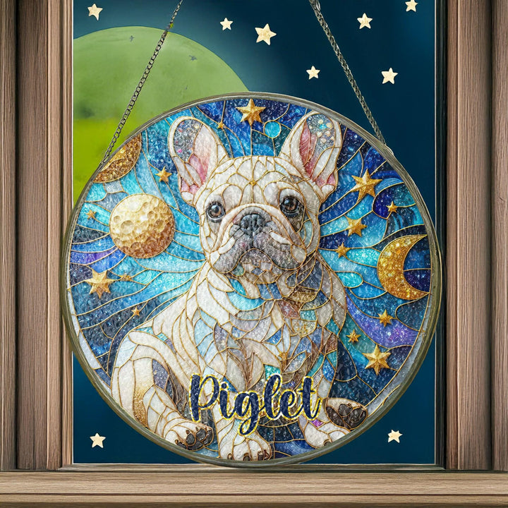 French Bulldog Stained Glass memorial Suncatcher/ Personalized Pet Name Gift for Frenchie dog Lovers/ home window Decor/ gift for her him