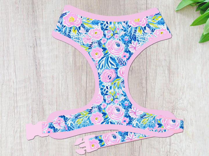 Preppy Valentine rose floral dog harness vest/ female flower dog harness/ summer spring dog harness/ cute fabric harness/ soft dog harness
