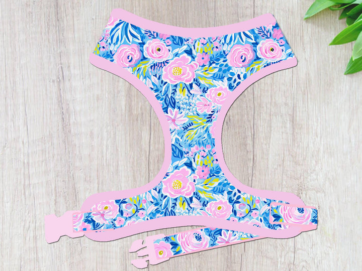 Preppy Valentine rose floral dog harness vest/ female flower dog harness/ summer spring dog harness/ cute fabric harness/ soft dog harness