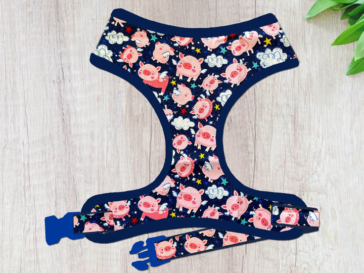 custom cute Piggy dog harness vest/ girl boy pig dog harness/ navy blue Small Puppy medium dog harness/ gift for dog outfit pet accessories
