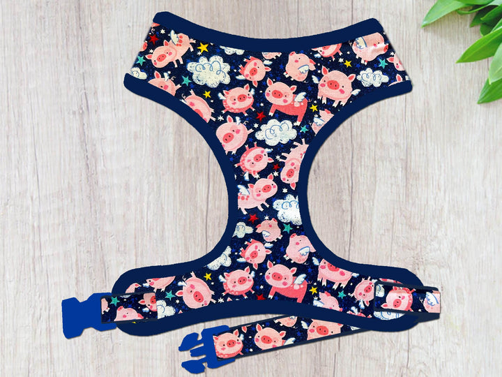 custom cute Piggy dog harness vest/ girl boy pig dog harness/ navy blue Small Puppy medium dog harness/ gift for dog outfit pet accessories