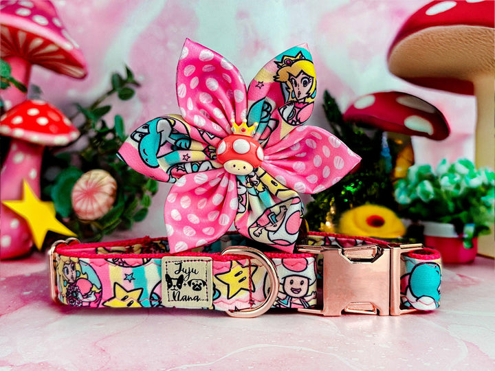 princess peach dog collar flower/ Super Mario bowser taod dog collar/ cute pink summer girl dog collar/ tv game cartoon pet collar accessory