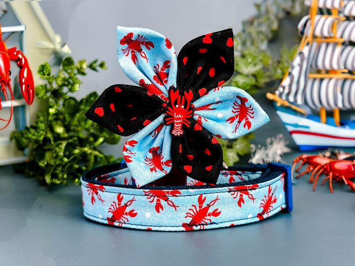 Nautical lobster dog collar with flower/ summer tropical beach dog collar