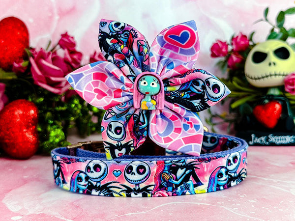 Halloween nightmare dog collar flower/ pastel Sally jack skellington ghost dog collar/ spooky trick or treat collar/ valentine heart collar