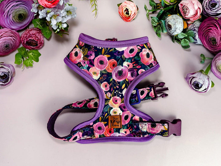Dog harness - Purple rose and wildflower