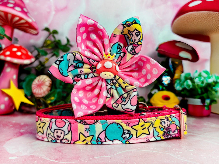princess peach dog collar flower/ Super Mario bowser taod dog collar/ cute pink summer girl dog collar/ tv game cartoon pet collar accessory