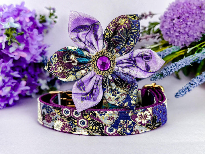 purple floral dog collar flower/ japanese kimono girl dog collar