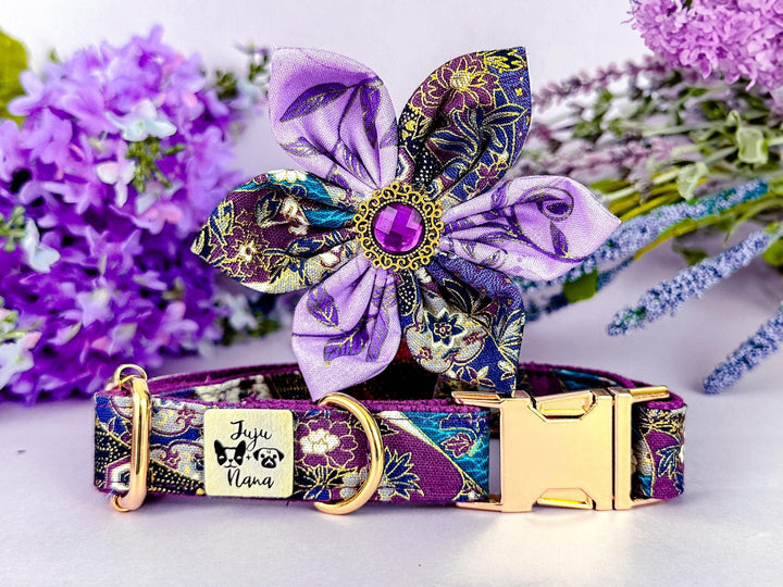 purple floral dog collar flower/ japanese kimono girl dog collar