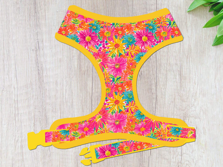 Preppy Dahlia flower dog harness vest/ Tropical daisy floral dog harness/ summer beach harness