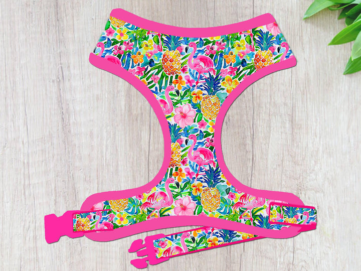 preppy Flamingo pineapple dog harness vest/ tropical beach harness/ Summer fruit harness/ girl cute harness/ small puppy medium accessory