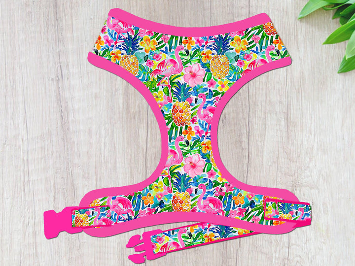 preppy Flamingo pineapple dog harness vest/ tropical beach harness/ Summer fruit harness/ girl cute harness/ small puppy medium accessory