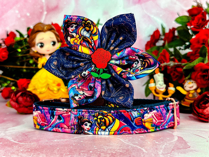 Princess Belle dog collar flower/ beauty and the beast dog collar