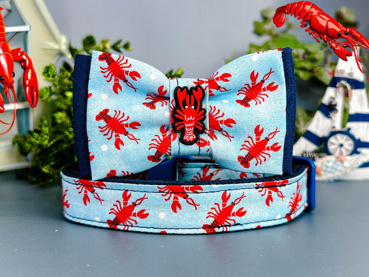 Nautical lobster dog collar bow tie/ tropical beach summer collar