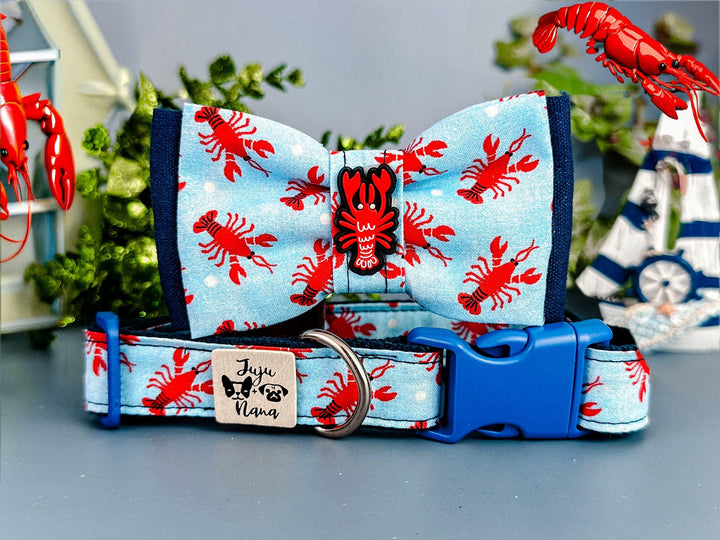 Nautical lobster dog collar bow tie/ tropical beach summer collar