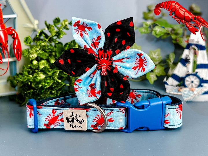 Nautical lobster dog collar with flower/ summer tropical beach dog collar