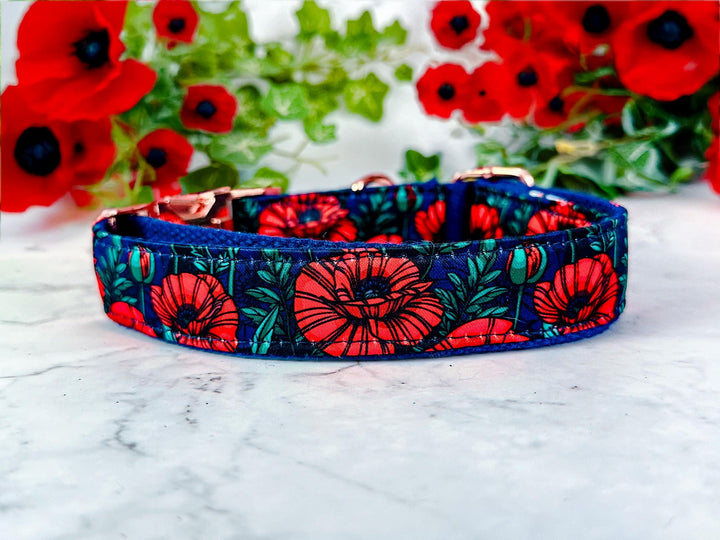 Poppy Floral Personalized dog collar/ vintage flower Engraving Buckle Dog Collar/ custom boho female dpg collar/ large small puppy collar