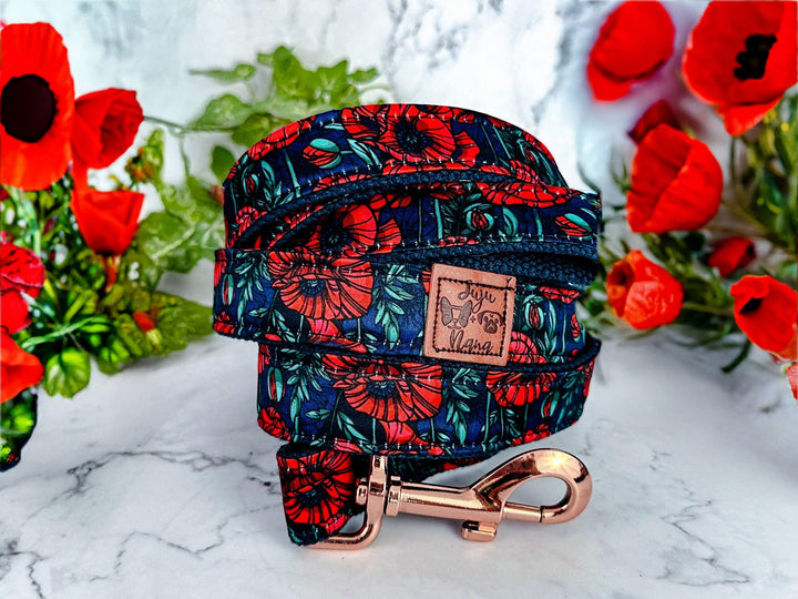 Poppy Floral Personalized dog collar/ vintage flower Engraving Buckle Dog Collar/ custom boho female dpg collar/ large small puppy collar