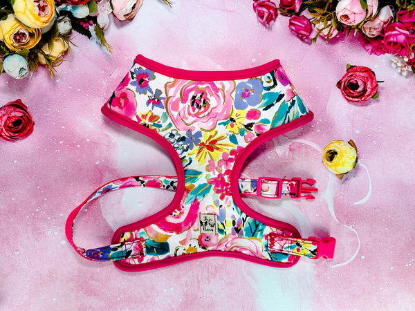 Dog harness - Spring glitter rose and wildflowers