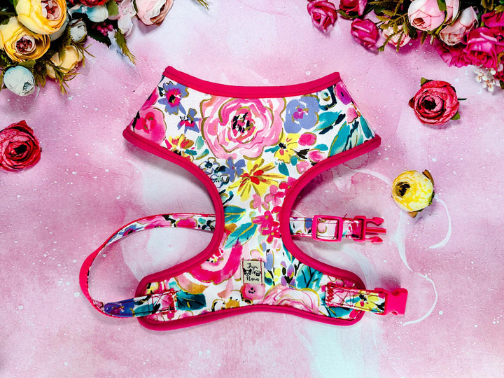 Dog harness - Spring glitter rose and wildflowers