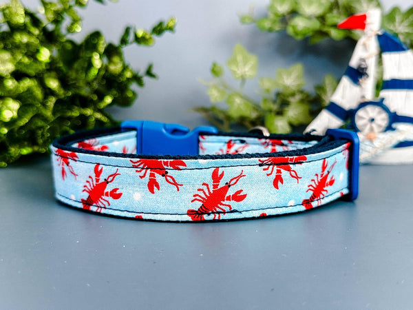 Nautical lobster dog collar/ beach colorful dog collar/ cute male dog collar/ large medium collar/ small puppy collar/ black yellow collar